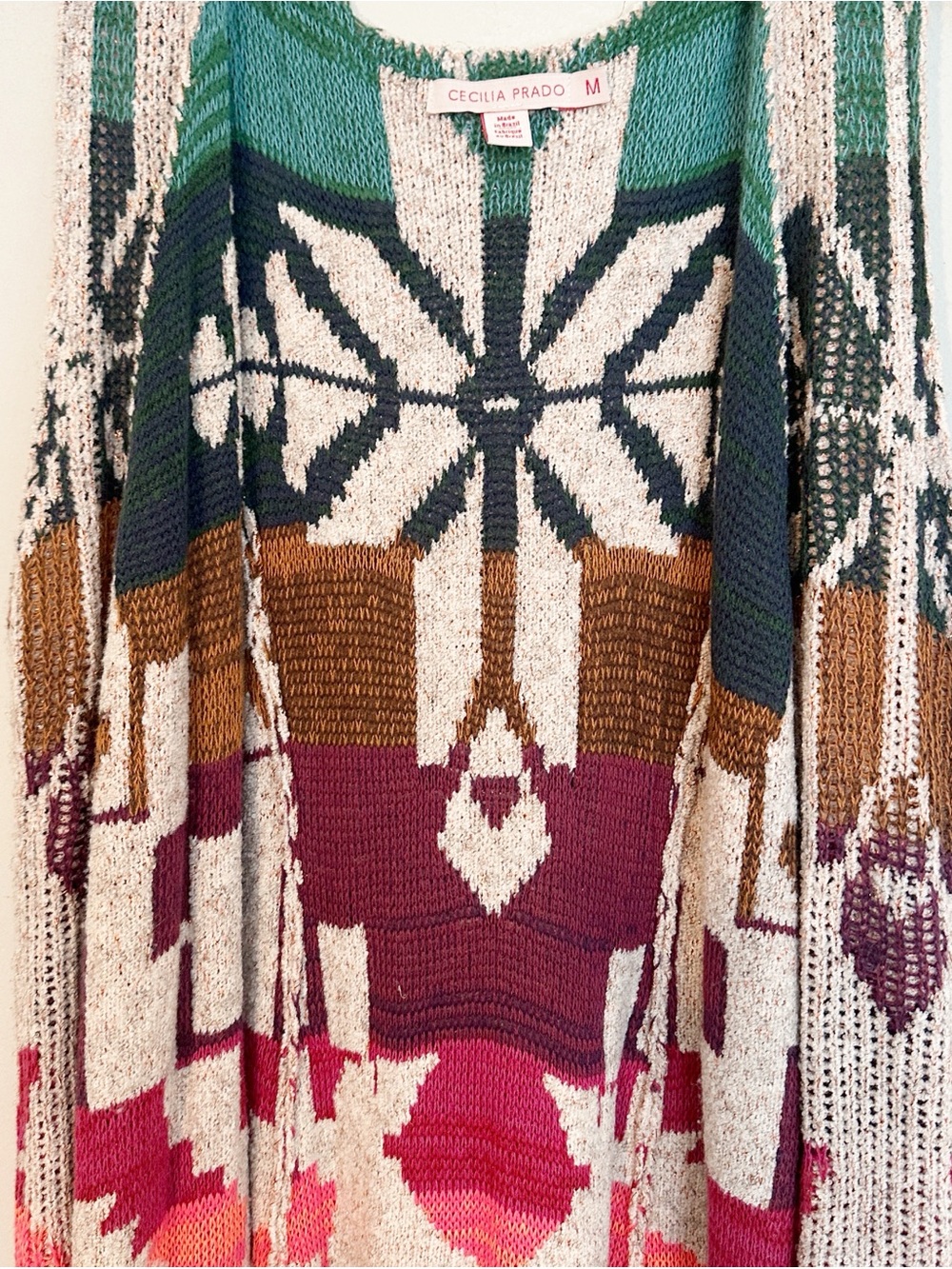 Anthropologie x Cecilia Prado sweater duster cardigan Aztec knit women size Med - Picture 4 of 8